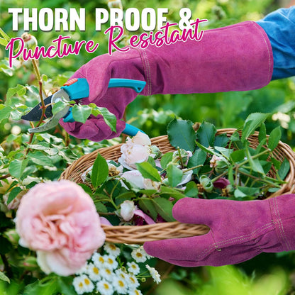 HANDLANDY Ladies Leather Gardening Gloves, Thorn Proof Women Rose Pruning Garden Yard Glove, Heavy