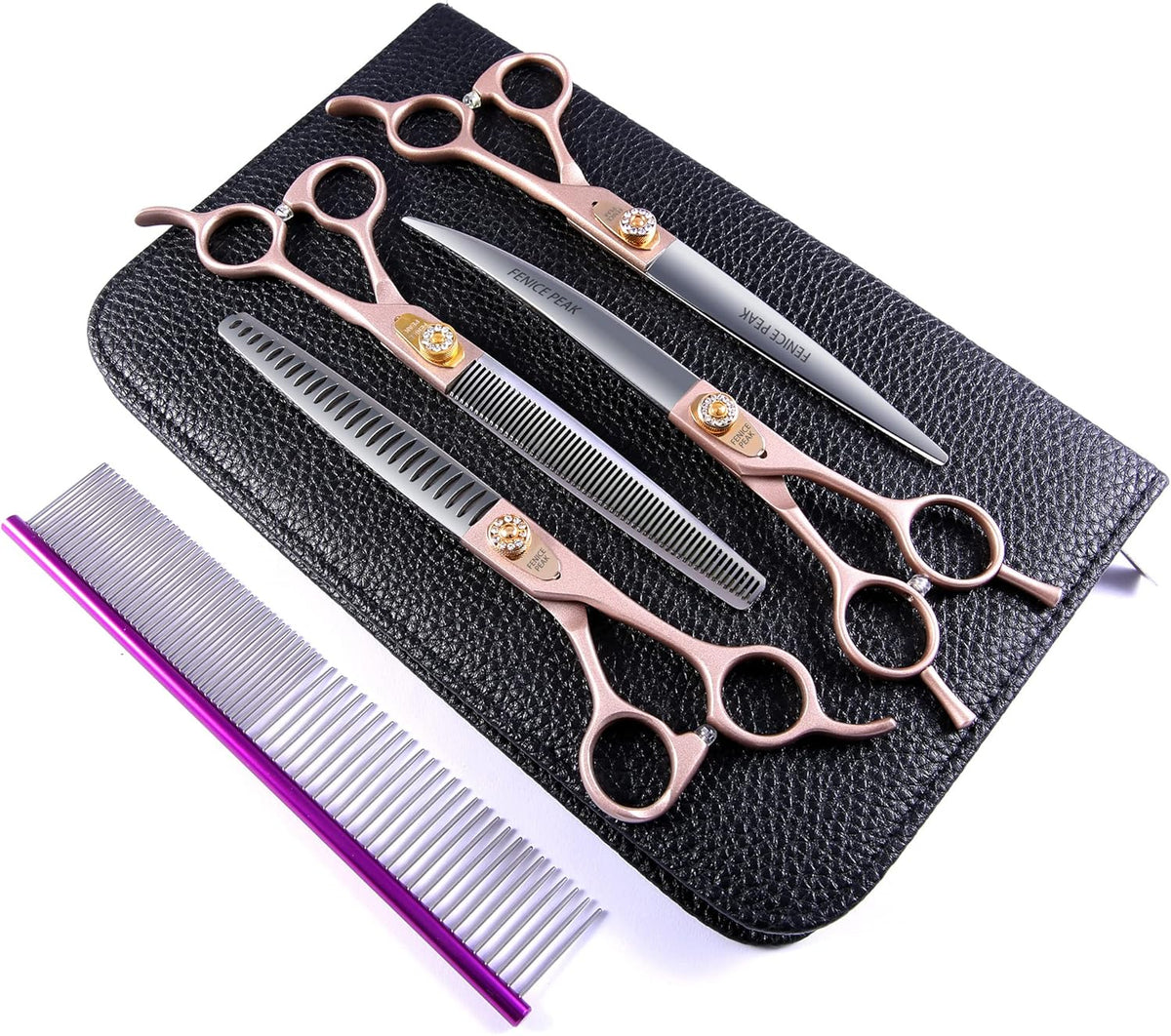 Fenice Peak 7.5‘’ Professional Dog Grooming Scissors Set Rose Gold 440C Stainless Steel Straight
