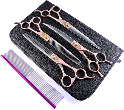 Fenice Peak 7‘’ Professional Dog Grooming Scissors Set Rose Gold 440C Stainless Steel Straight
