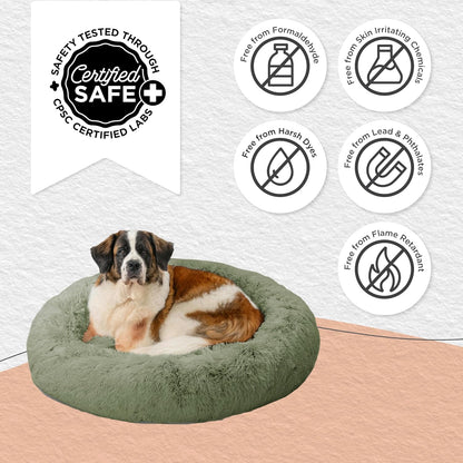 Best Friends by Sheri Original Calming Donut Dog and Cat Bed, Shag Faux Fur, Sage Green, XL (45in x