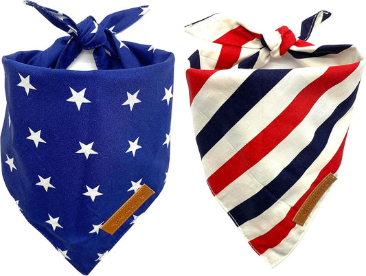Realeaf 4th of July Dog Bandanas 2 Pack, Reversible American Flag Pet Scarf for Boy and Girl
