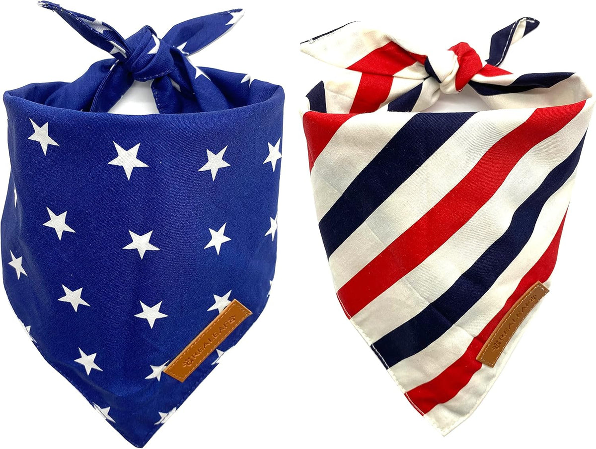 Realeaf 4th of July Dog Bandanas 2 Pack, Reversible American Flag Pet Scarf for Boy and Girl