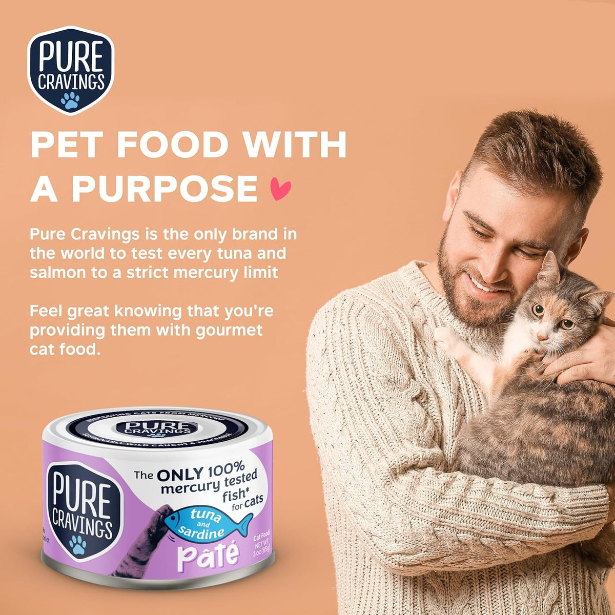 Tuna and Sardine Pate, Canned Wet Cat Food, 100% Mercury-Tested, Moist Can Fish, Grain-Free