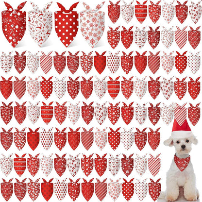 Chunful 100 Pieces Christmas Dog Bandanas Bulk Red and White Xmas Bandanas for Dogs Triangle Scarf