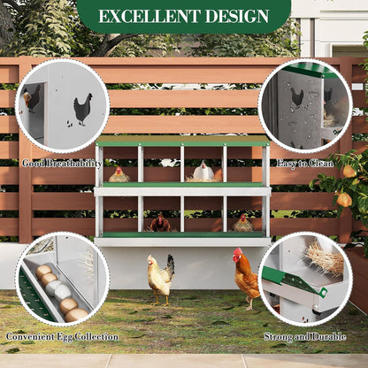 8 Hole Chicken Nesting Box with Roll Out Egg Tray, Rustproof & Ventilated Chicken Laying Boxes for