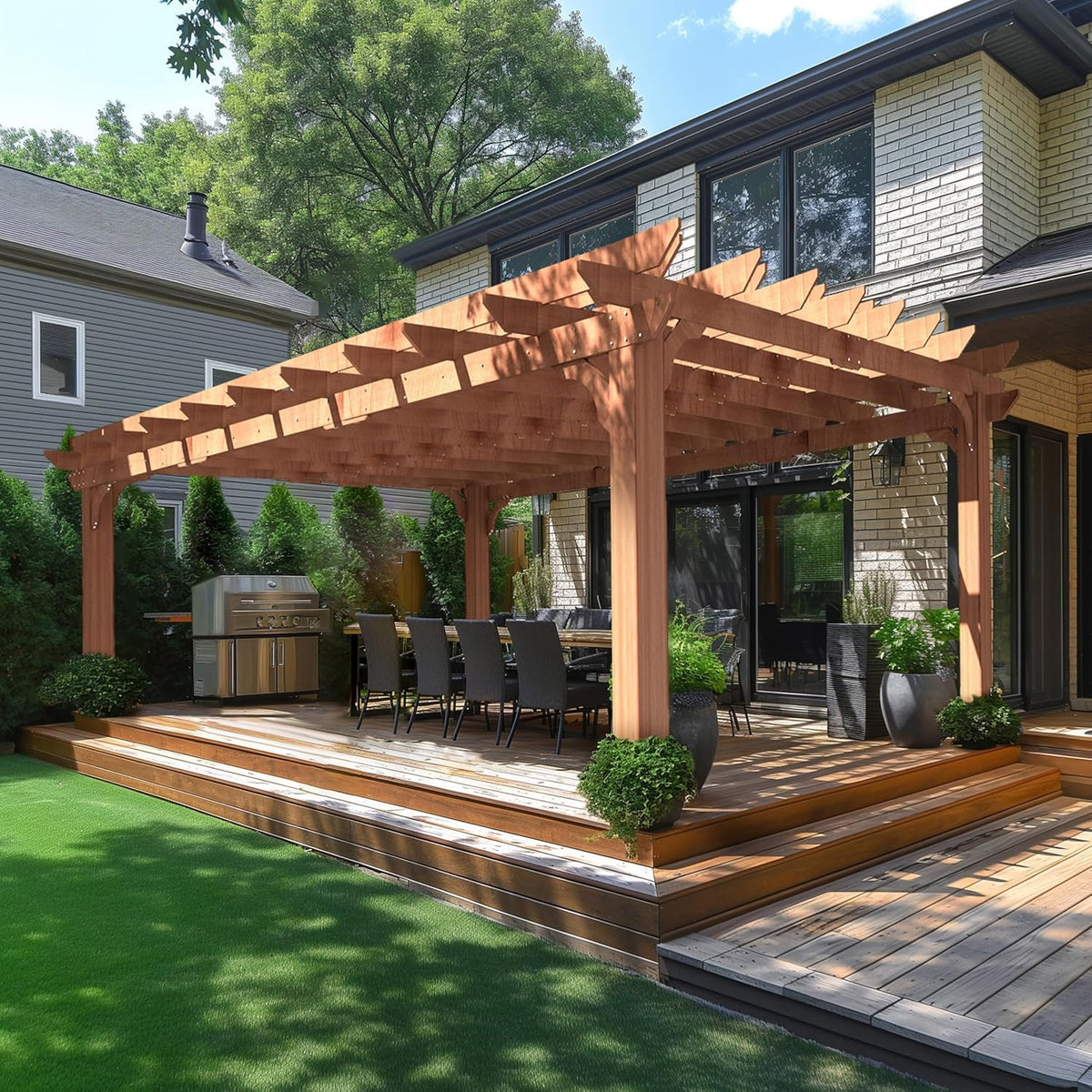 MUPATER 12x16 FT All Cedar Wood Wooden Pergola, Pergola Kit with Stakes, Quality Wood Supported