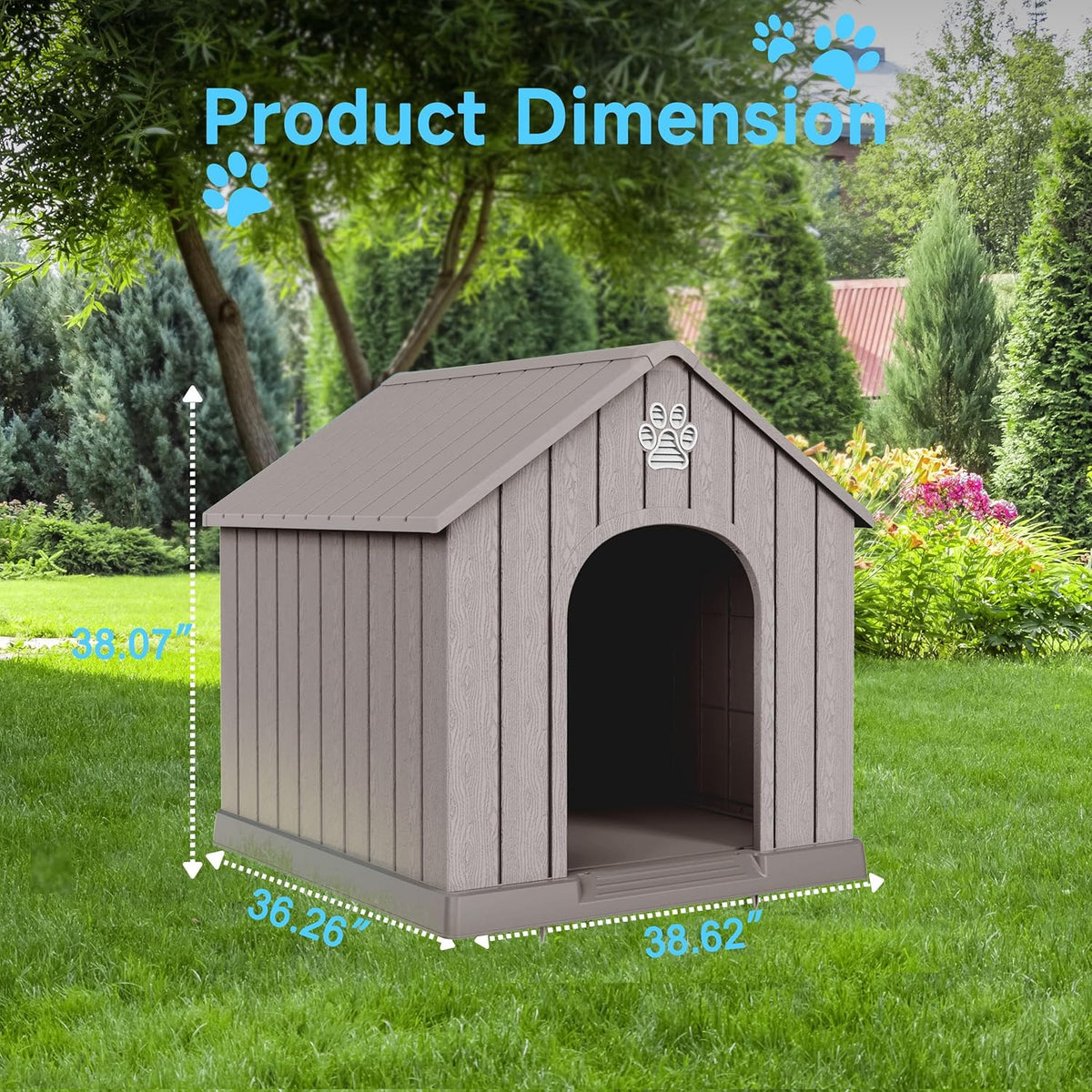 DRATO Indoor Outdoor Waterproof Dog House,PP Material,Puppy Shelter with Air Vents and Elevated