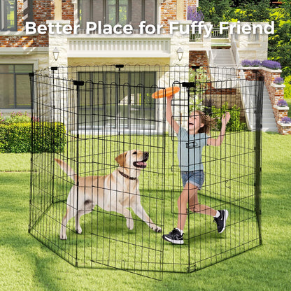 Foldable Dog Playpen 48" Height 8 Panels Metal Exercise Pen No Door - Indoor/Outdoor Dog Play Pen