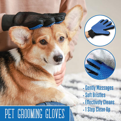 Pets First Dog Grooming Gloves Best Professional Deshedding, Brushing, Cleaning Mitt Tool for