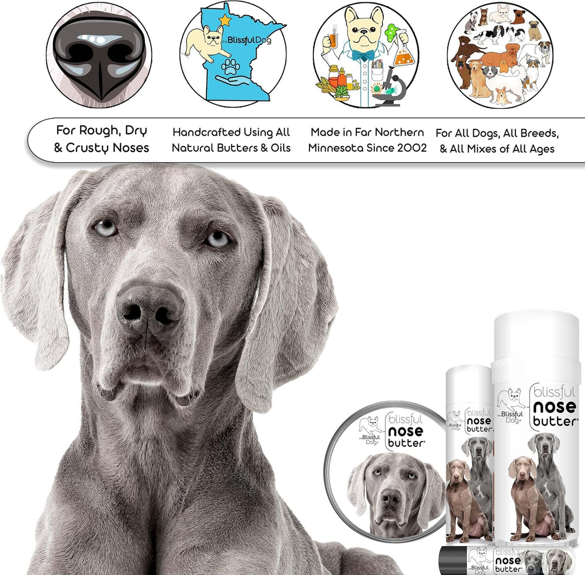 The Blissful Dog Weimaraner Nose Butter, Versatile Dog Nose Balm for Dry Nose, Handcrafted Nose