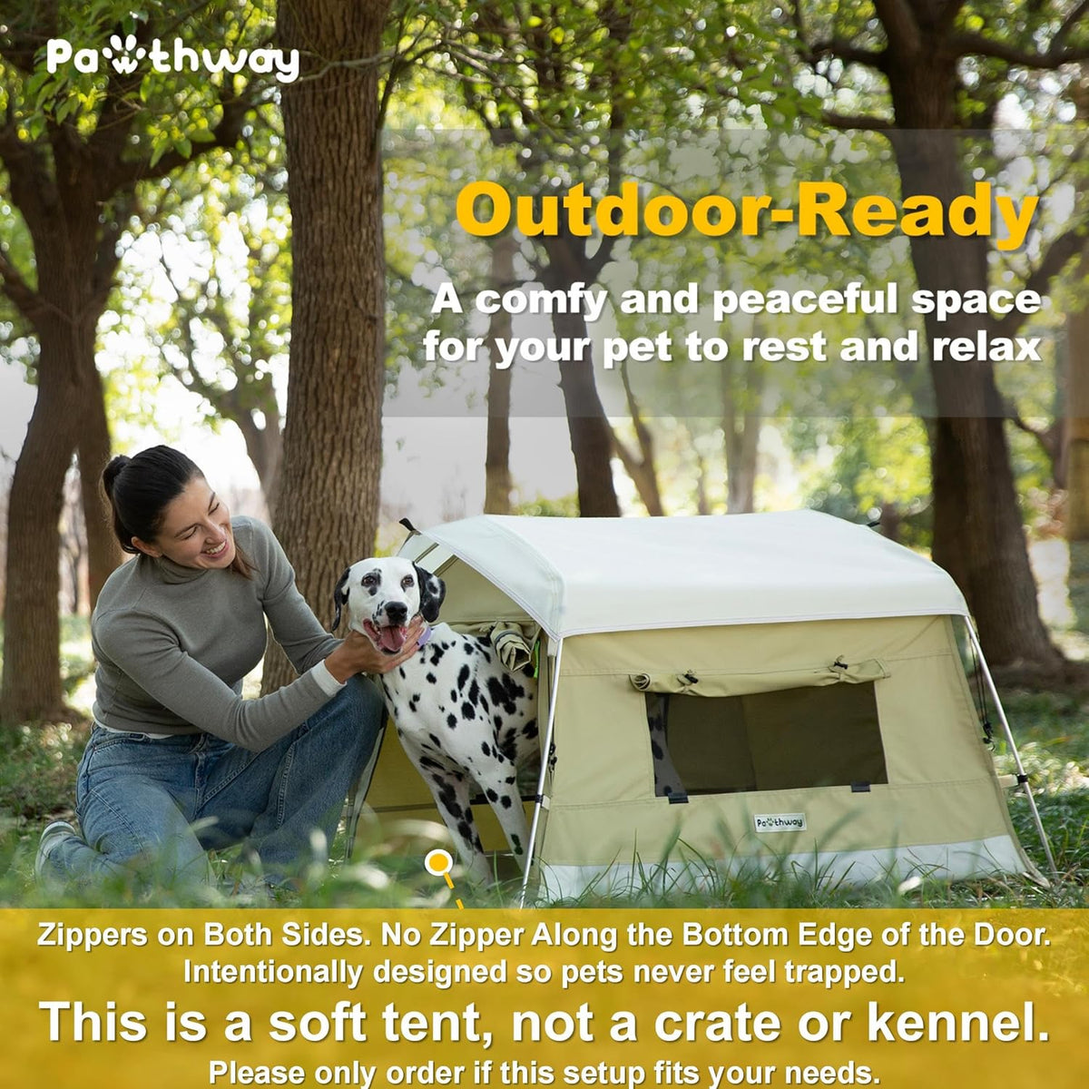 Dog Tent Cotton Fabric, Aluminum Poles and Camping Mat, Outdoor Weatherproof, Dog House Outdoor