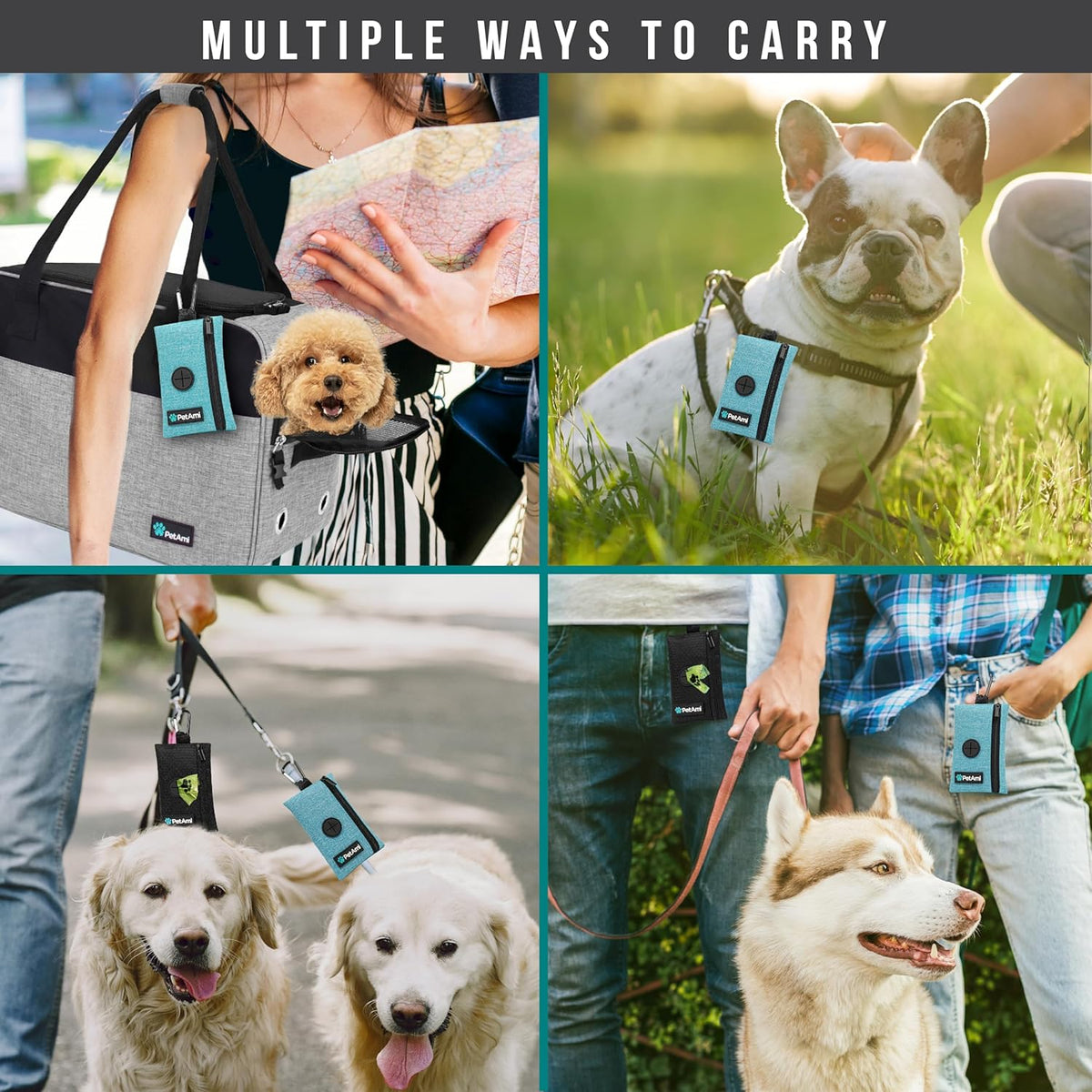 PetAmi Dog Poop Bag Holder for Leash, Dog Waste Bag Dispenser with Clip, Doggy Walking Accessories
