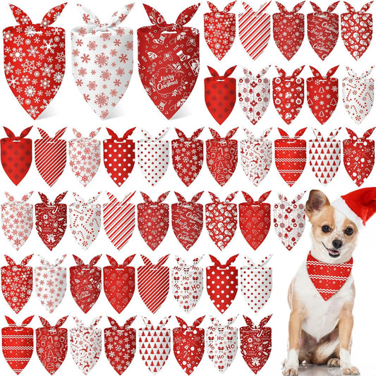 Abbylike 50 Pcs Christmas Dog Bandanas Bulk Xmas Red and White Bandanas for Dogs Triangle Kerchief