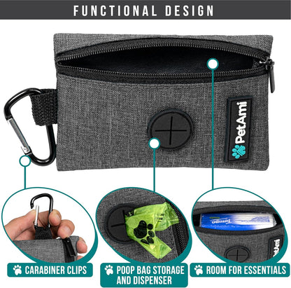 PetAmi Dog Poop Bag Holder for Leash, Dog Waste Bag Dispenser with Clip, Treat Pouch, Walking &