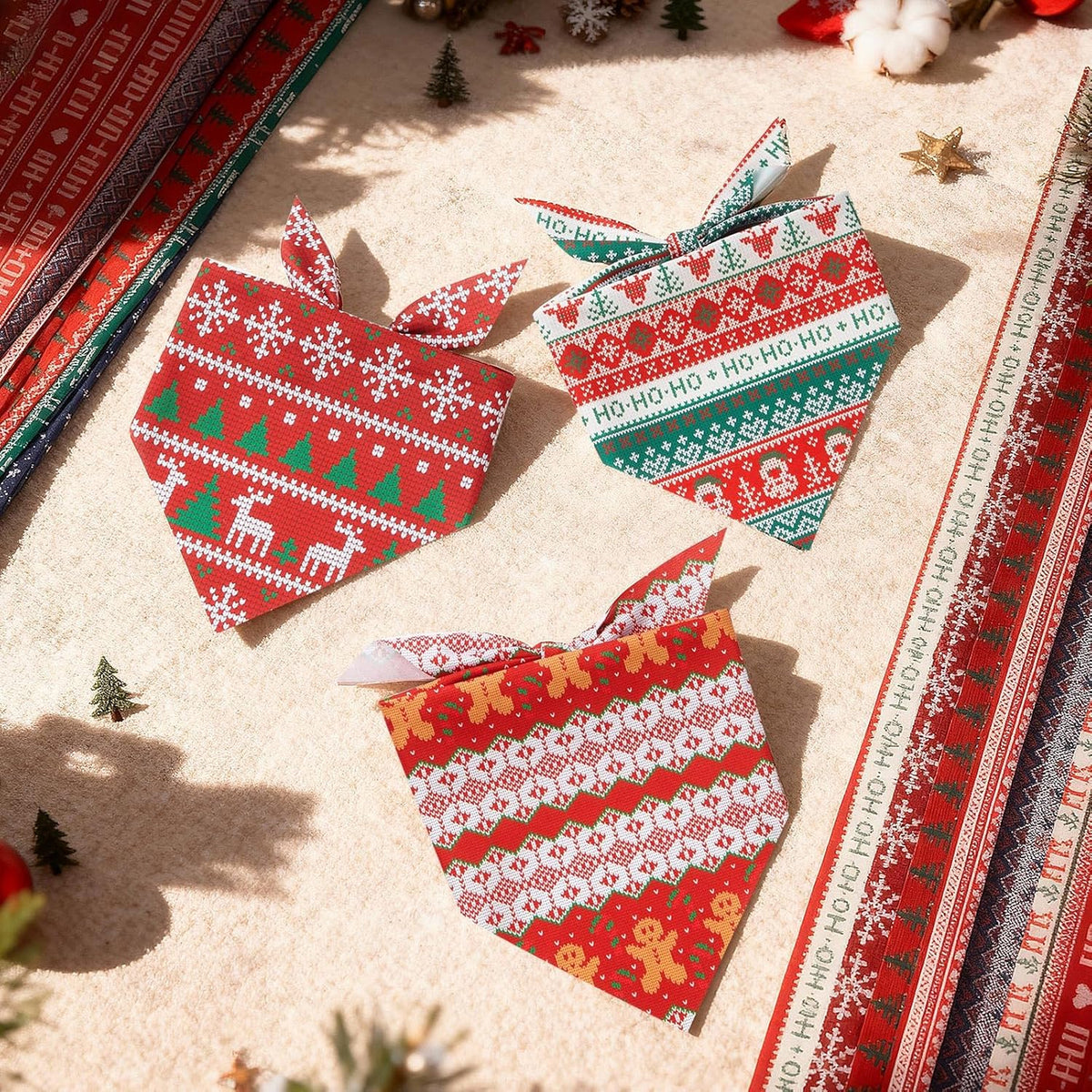 Weewooday 50 Pcs Christmas Bandanas for Dogs Xmas Bandanas Bulk with Ugly Sweater Patterns Soft