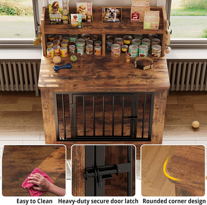 IRONCK Dog Crate Furniture, 33.4 inches Wooden Small Dog Crate with Storage and 4 Hooks, Heavy Duty