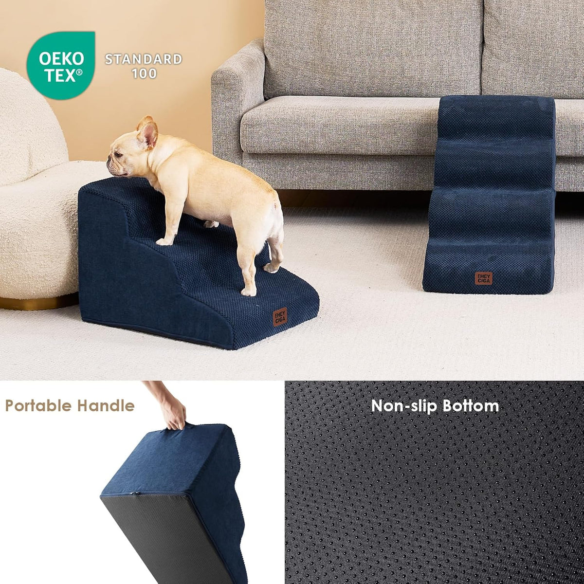 EHEYCIGA Curved Dog Stairs Ramp for Small Dogs 15.7" H, 3-Step Dog Steps for Couch Sofa and Chair
