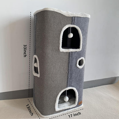 4-Level Cat House for Indoor Cats,Covered Cat Beds and Furniture with Scratch Pad,Hideaway Cave