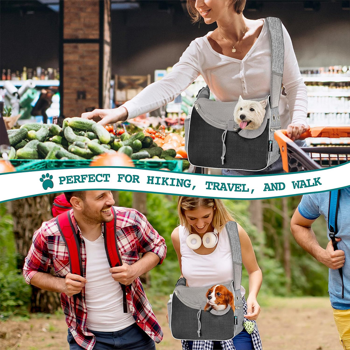 PetAmi Small Dog Sling Carrier, Soft-Sided Crossbody Puppy Carrying Purse Bag, Adjustable Sling Pet