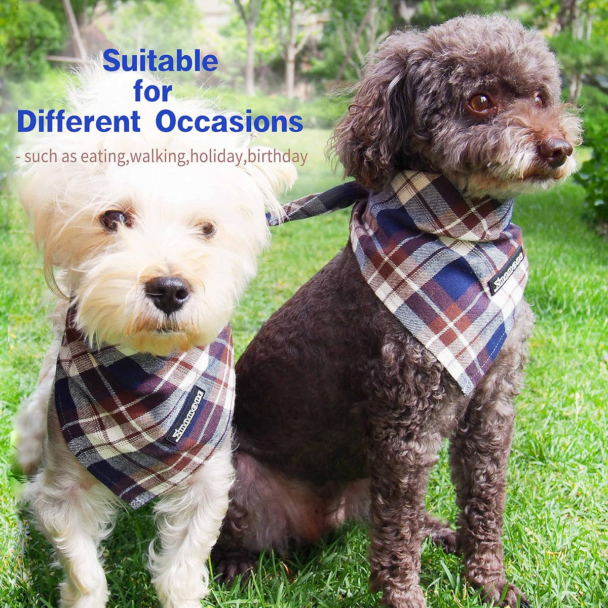Adjustable Plaid Dog Bandanas,1PC Soft Washable Cotton Triangle Bib Kerchief Scarfs for Small