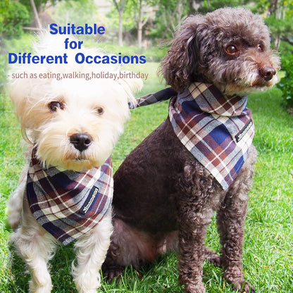 Adjustable Plaid Dog Bandanas,1PC Soft Washable Cotton Triangle Bib Kerchief Scarfs for Small