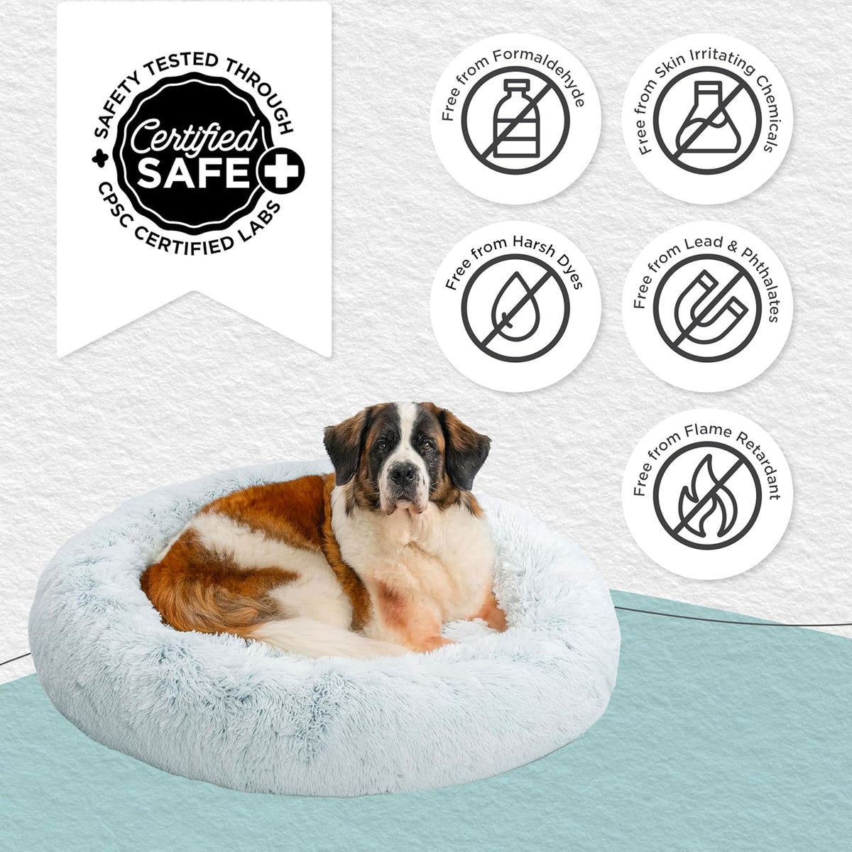 Best Friends by Sheri Original Calming Donut Dog and Cat Bed, Shag Faux Fur, Frost Gray, XL (45in x