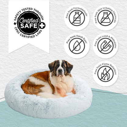 Best Friends by Sheri Original Calming Donut Dog and Cat Bed, Shag Faux Fur, Frost Gray, XL (45in x