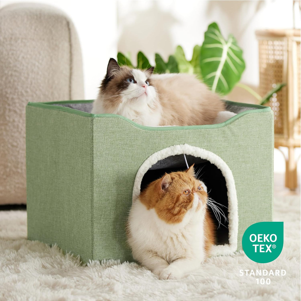 Bedsure Cat Beds for Indoor Cats - Large Cat Cave for Pet Cat House with Fluffy Ball Hanging and