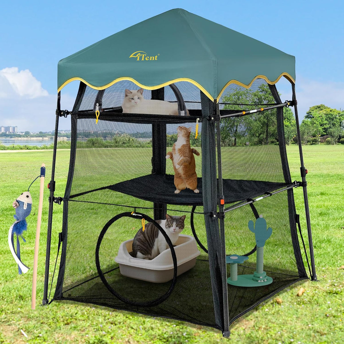Extra Large Catio Outdoor Cat Enclosure,3 Tier Cat Tower Tent Weatherproof & Sunproof with 3 Doors