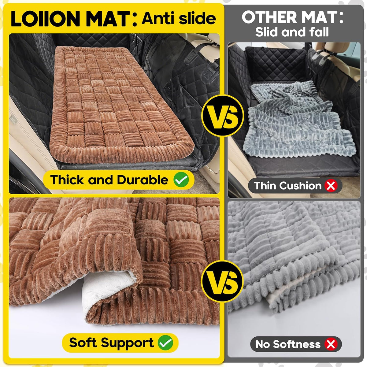 Dog Car Bed Mat, Non-Slip Backseat Extender Pet Blanket, Plaid Dog Bed for Trucks, Sedans & Large