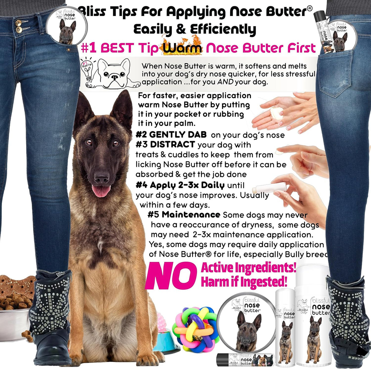 The Blissful Dog Belgian Malinois Nose Butter for Dry, Cracked Skin, Lick-Safe Dog Nose Balm with