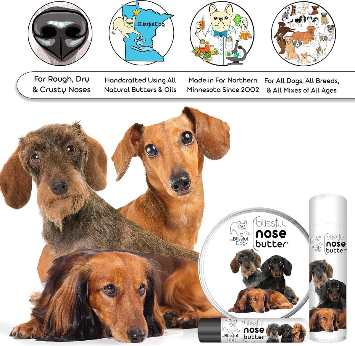 The Blissful Dog Daschund Nose Butter for Dry, Cracked Skin, Lick-Safe Dog Nose Balm with