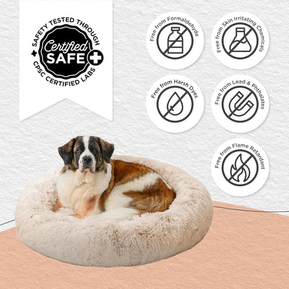 Best Friends by Sheri Original Calming Donut Dog and Cat Bed, Shag Faux Fur, Taupe, XL (45in x