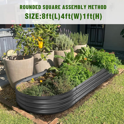 Land Guard 8×4×1 ft Galvanized Raised Garden Bed Kit，Raised Garden Boxes Outdoor, Oval Metal Raised