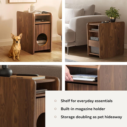 WERMO 12'' Narrow End Table for Living Room - Small Side Table with Shelf, Magazine Holder and