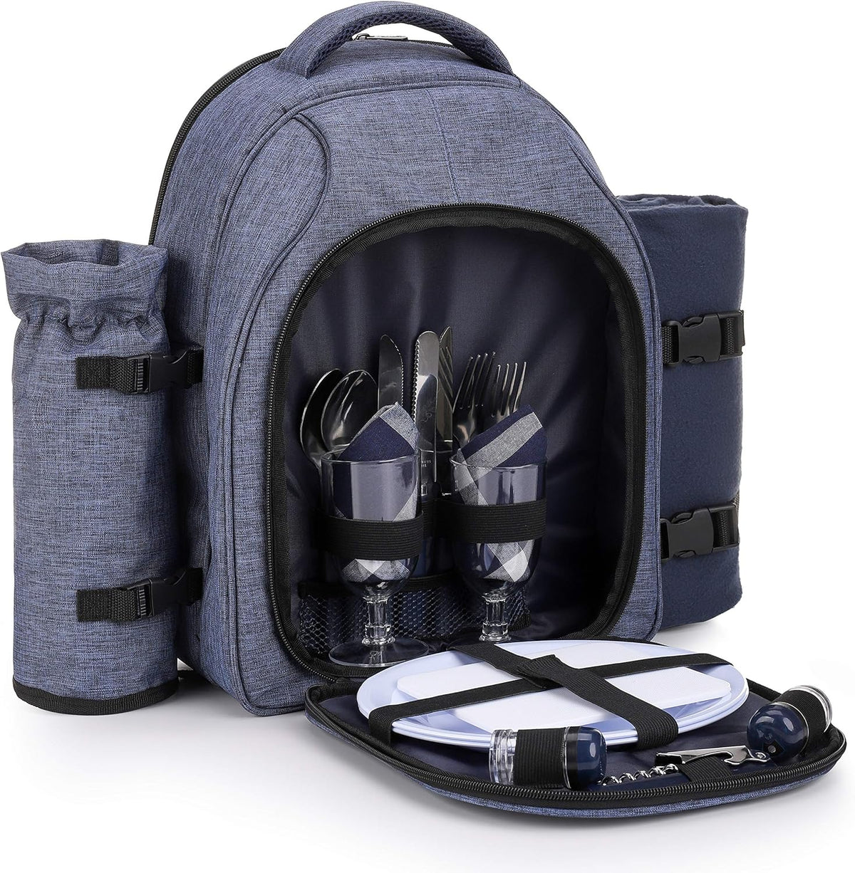 Apollo Walker Picnic Backpack Bag for 2 Person with Cooler Compartment, Detachable Bottle/Wine