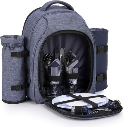 Apollo Walker Picnic Backpack Bag for 2 Person with Cooler Compartment, Detachable Bottle/Wine