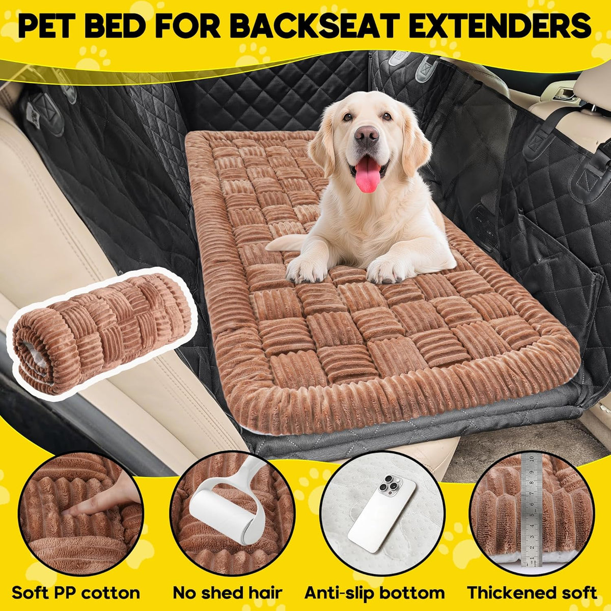 Dog Car Bed Mat, Non-Slip Backseat Extender Pet Blanket, Plaid Dog Bed for Trucks, Sedans & Large