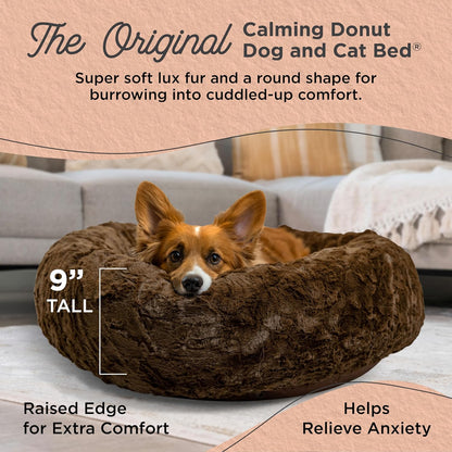 Best Friends by Sheri Original Calming Donut Dog and Cat Bed, Lux Faux Fur, Dark Brown, (30in x