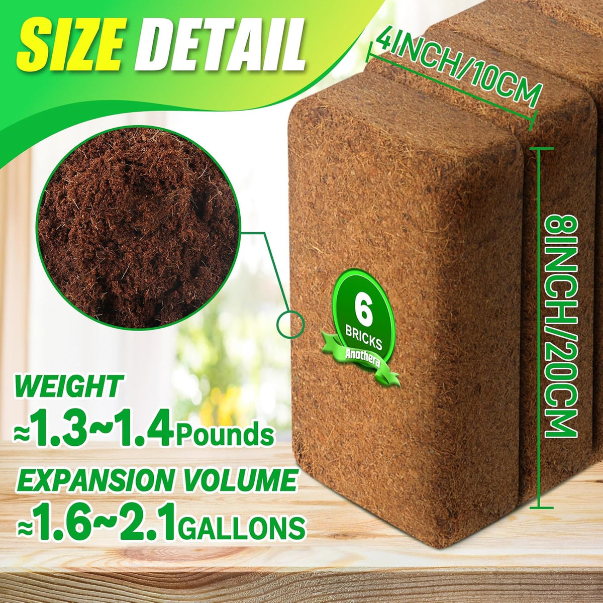 Coco Coir Brick for Plants-6 Pack Premium Coconut Bricks, 100% Organic Peat Moss, Fiber Coconut
