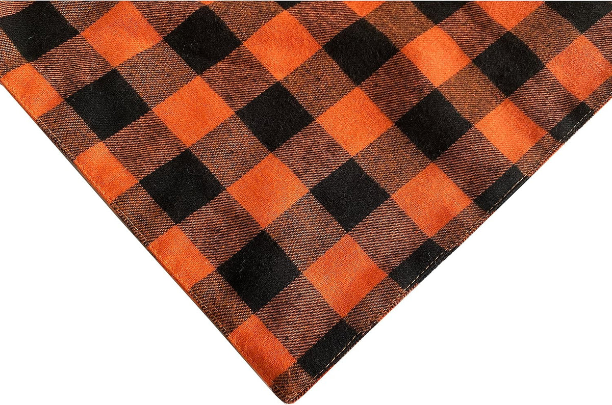 Realeaf Fall Halloween Dog Bandanas 2 Pack, Orange Plaid Pet Scarf for Boy and Girl, Premium