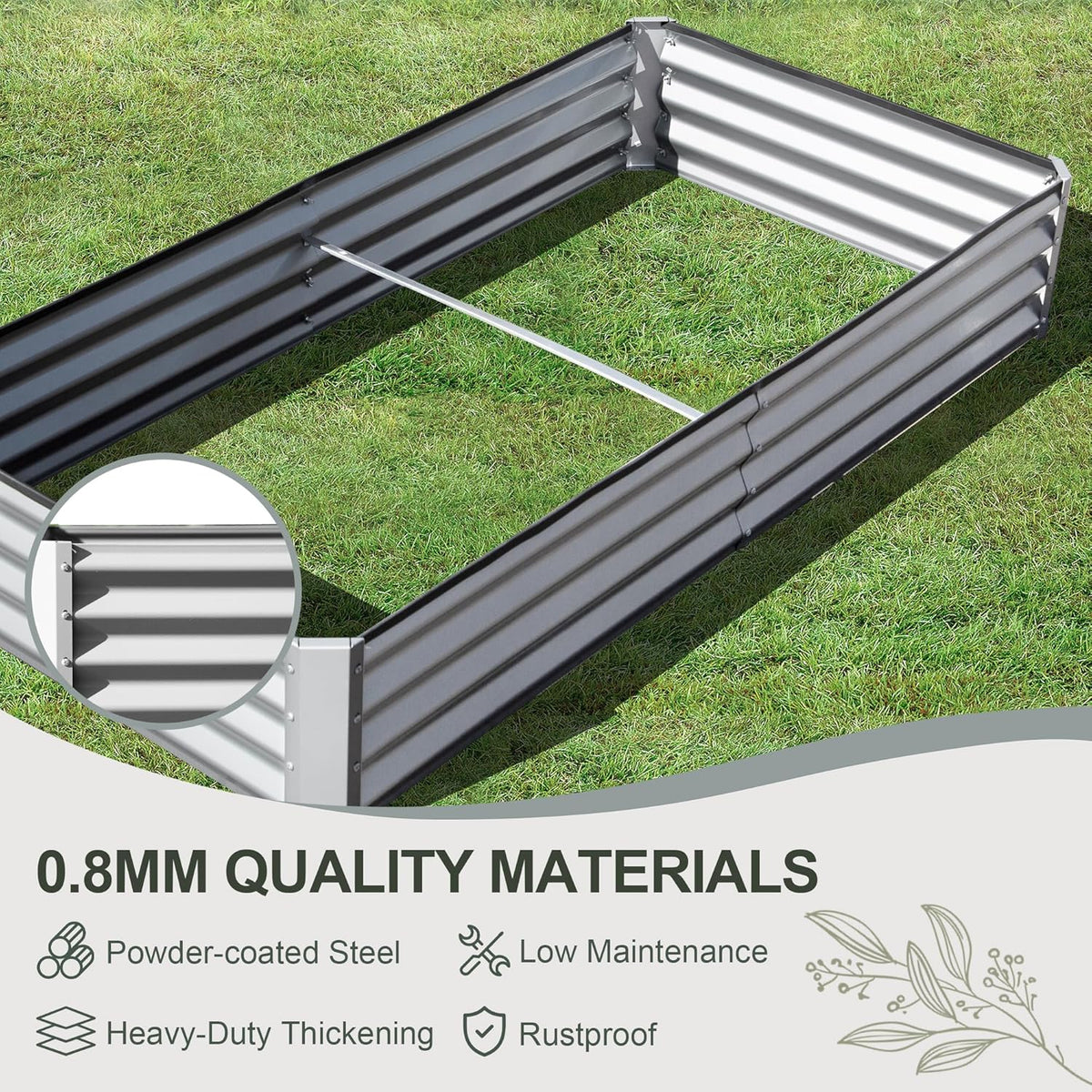 Domi Galvanized Raised Garden Bed, 6x3x1Ft Thickening Metal Planter Box for Vegetables Bottomless