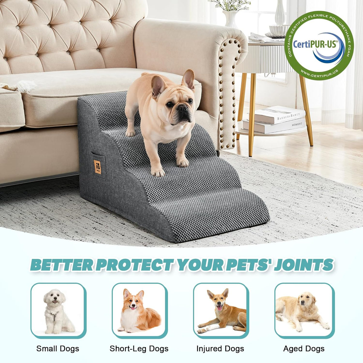 IFNOW Dog Stairs for Small Dogs, 4-Step Sturdy Dog Steps for Bed, Couch, Sofa, Waterproof Pet