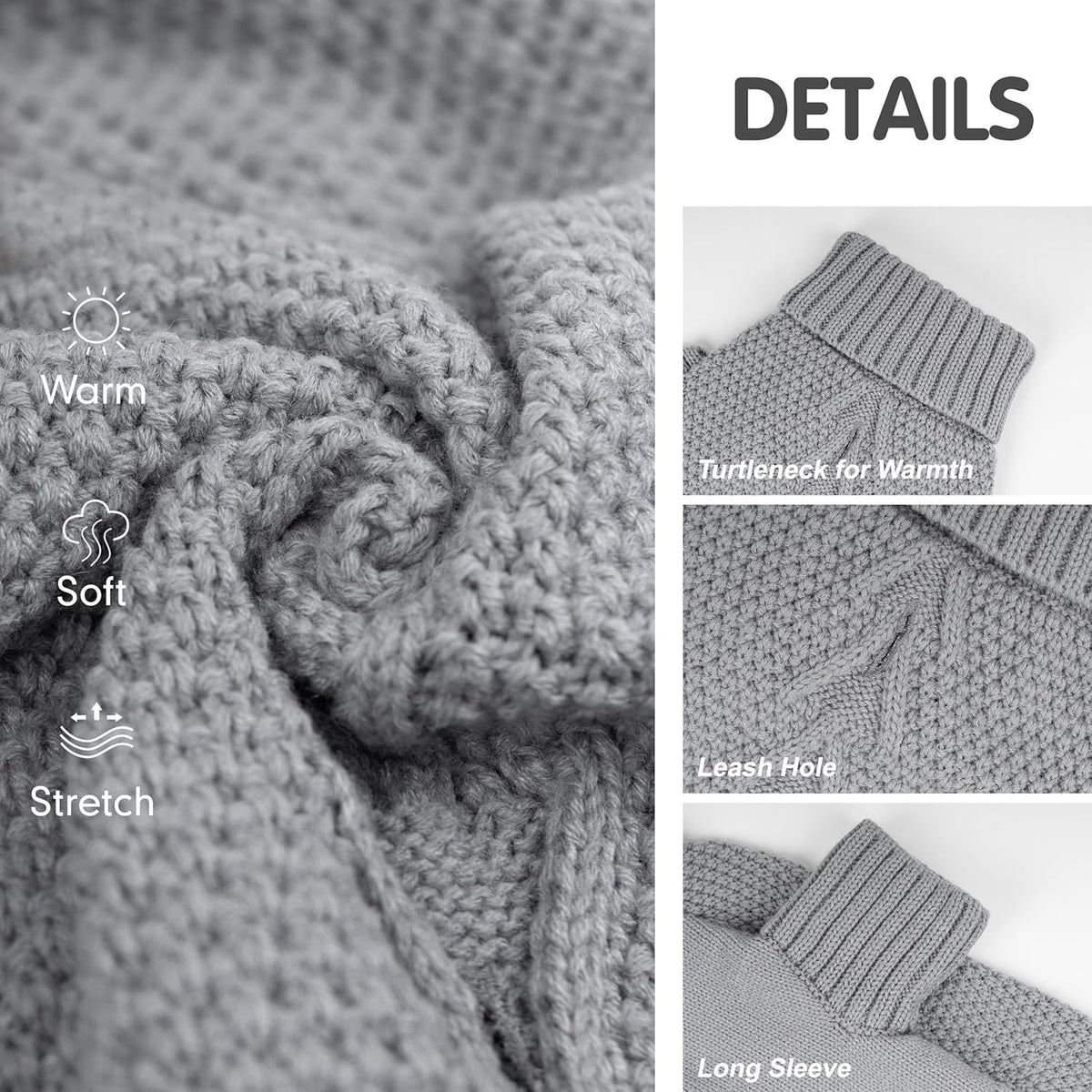 cyeollo Turtleneck Dog Sweater Knitted Cable Sweaters with Leash Hole Winter Pet Clothes Pet Small