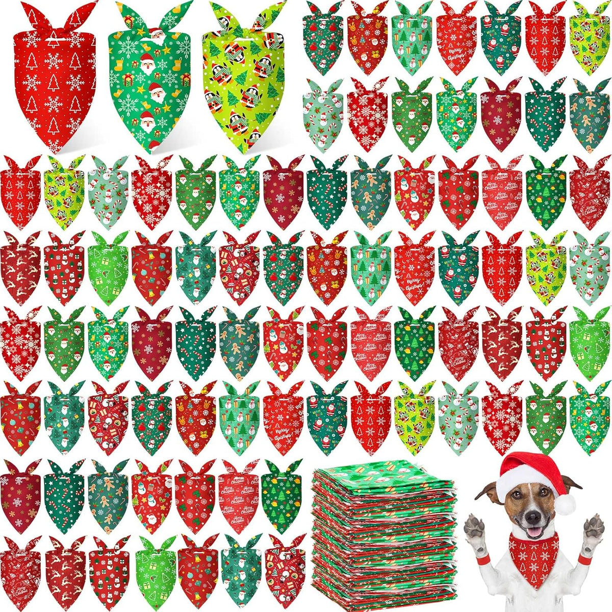 200 Pcs Christmas Dog Bandanas Bulk Xmas Bandanas for Dogs Red and Green Triangle Kerchief Bibs