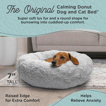 Best Friends by Sheri Original Calming Donut Dog and Cat Bed, Lux Faux Fur, Gray, (23in x 23in)