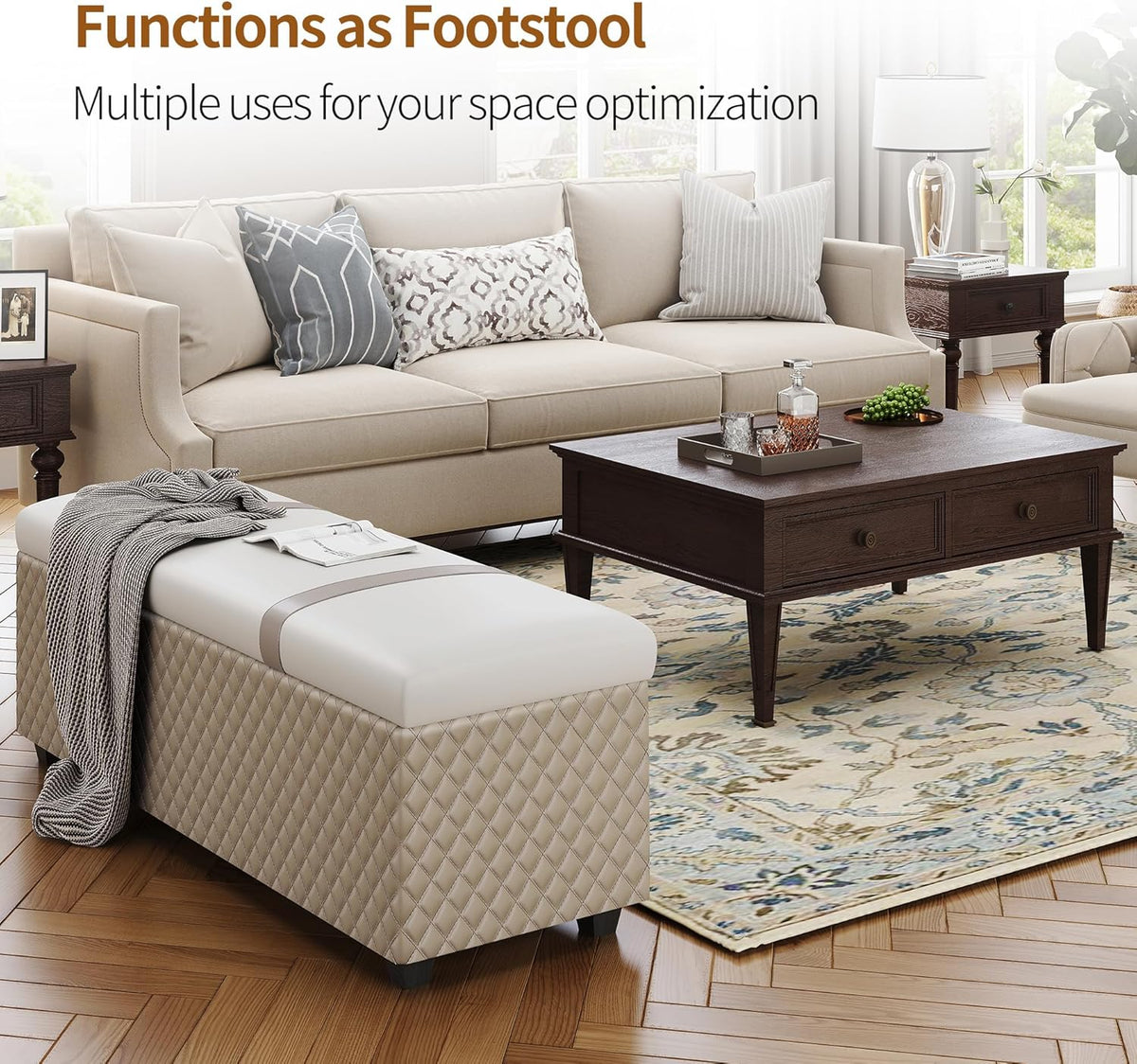 Ottoman with Storage 38 inches, Furniture End of Bed Storage Benches, Long Ottomans Bench with