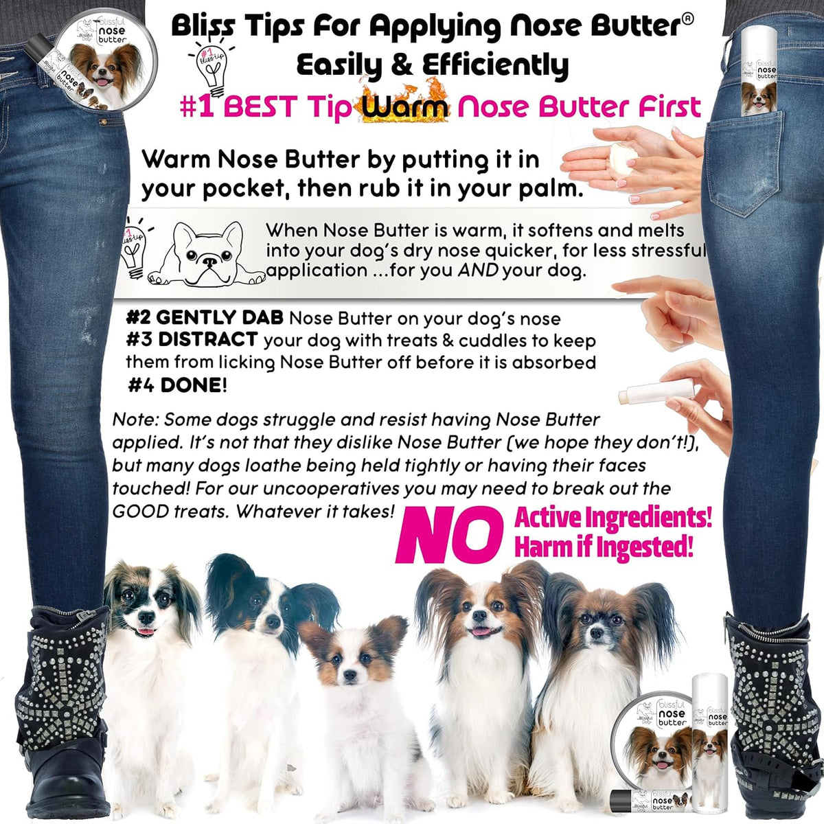 The Blissful Dog Papillon Nose Butter for Dry, Cracked Skin, Lick-Safe Dog Nose Balm with