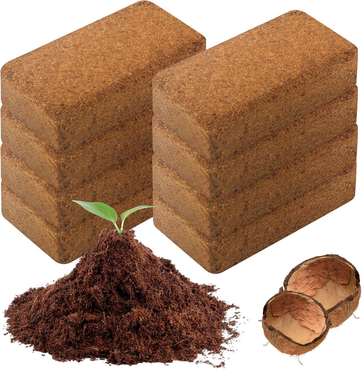 Coco Coir Brick for Plants-8 Pack Premium Coconut Bricks, 100% Organic Peat Moss, Fiber Coconut