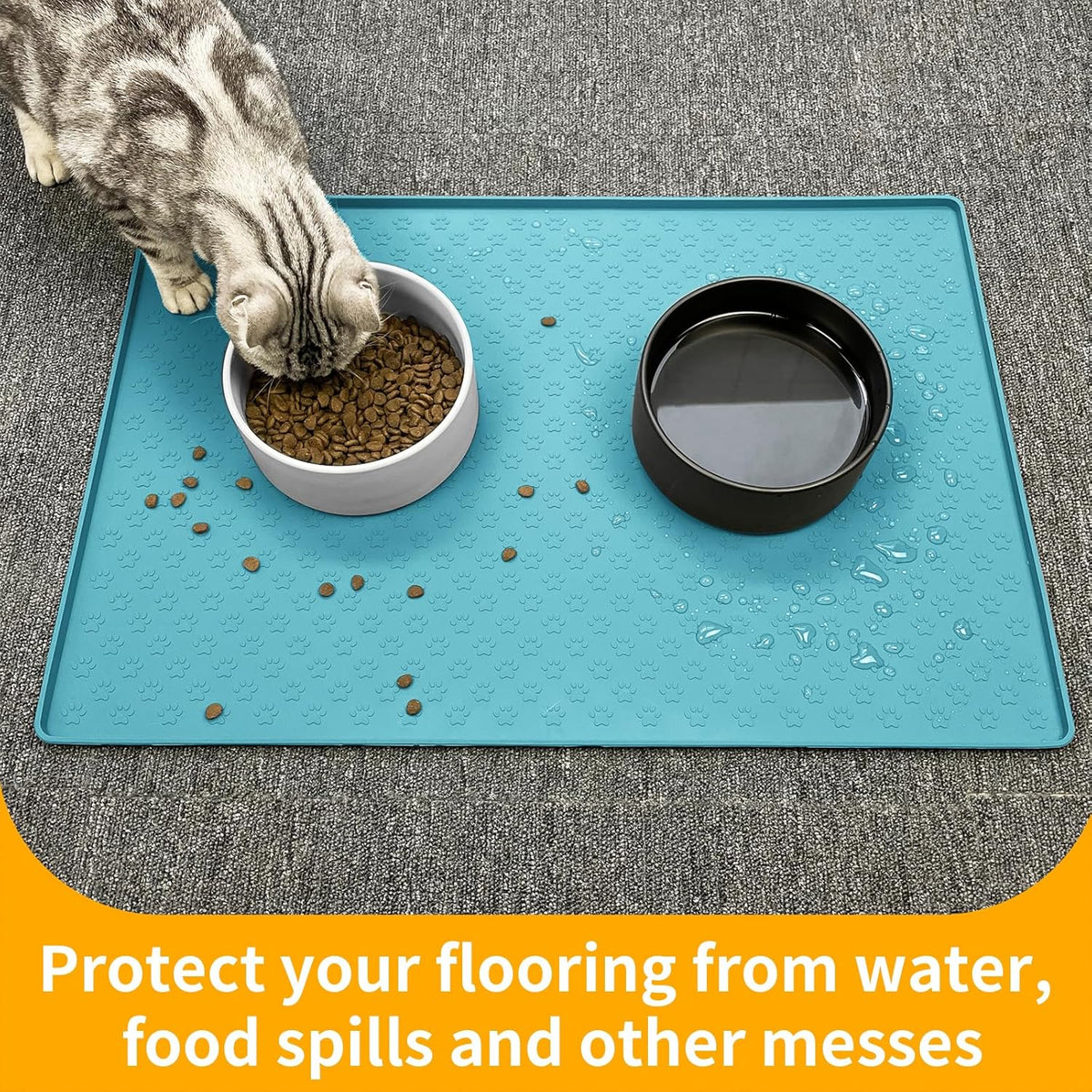 Ptlom Dog Food Mat Anti-Slip Pet Bowl Mats for Food and Water, High-Lips Pet Placemat Prevent Messy